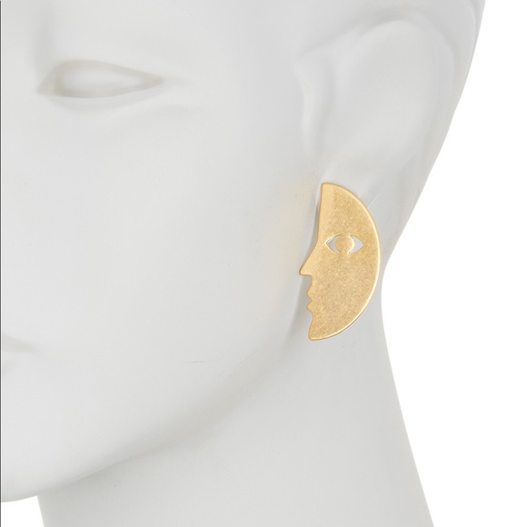 NWOT Madewell Paired Faces Metallic Gold Earrings - Picture 2 of 5